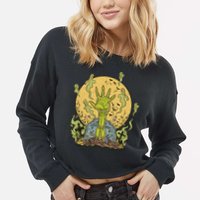 Zombie Hand Ghost Graveyard Cropped Pullover Crew