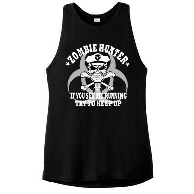 Zombie Hunter See Me Running Keep Up Ladies PosiCharge Tri-Blend Wicking Tank