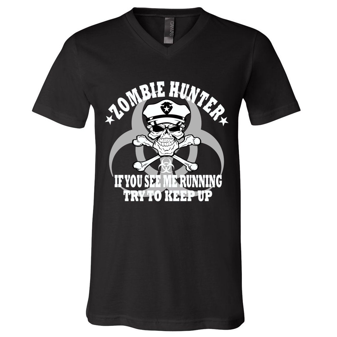 Zombie Hunter See Me Running Keep Up V-Neck T-Shirt