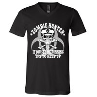 Zombie Hunter See Me Running Keep Up V-Neck T-Shirt