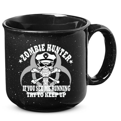 Zombie Hunter See Me Running Keep Up 15oz Campfire Ceramic Mug