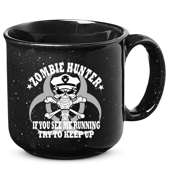 Zombie Hunter See Me Running Keep Up 15oz Campfire Ceramic Mug