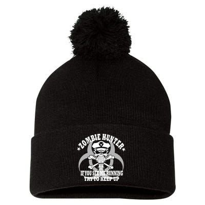 Zombie Hunter See Me Running Keep Up Pom Pom 12in Knit Beanie