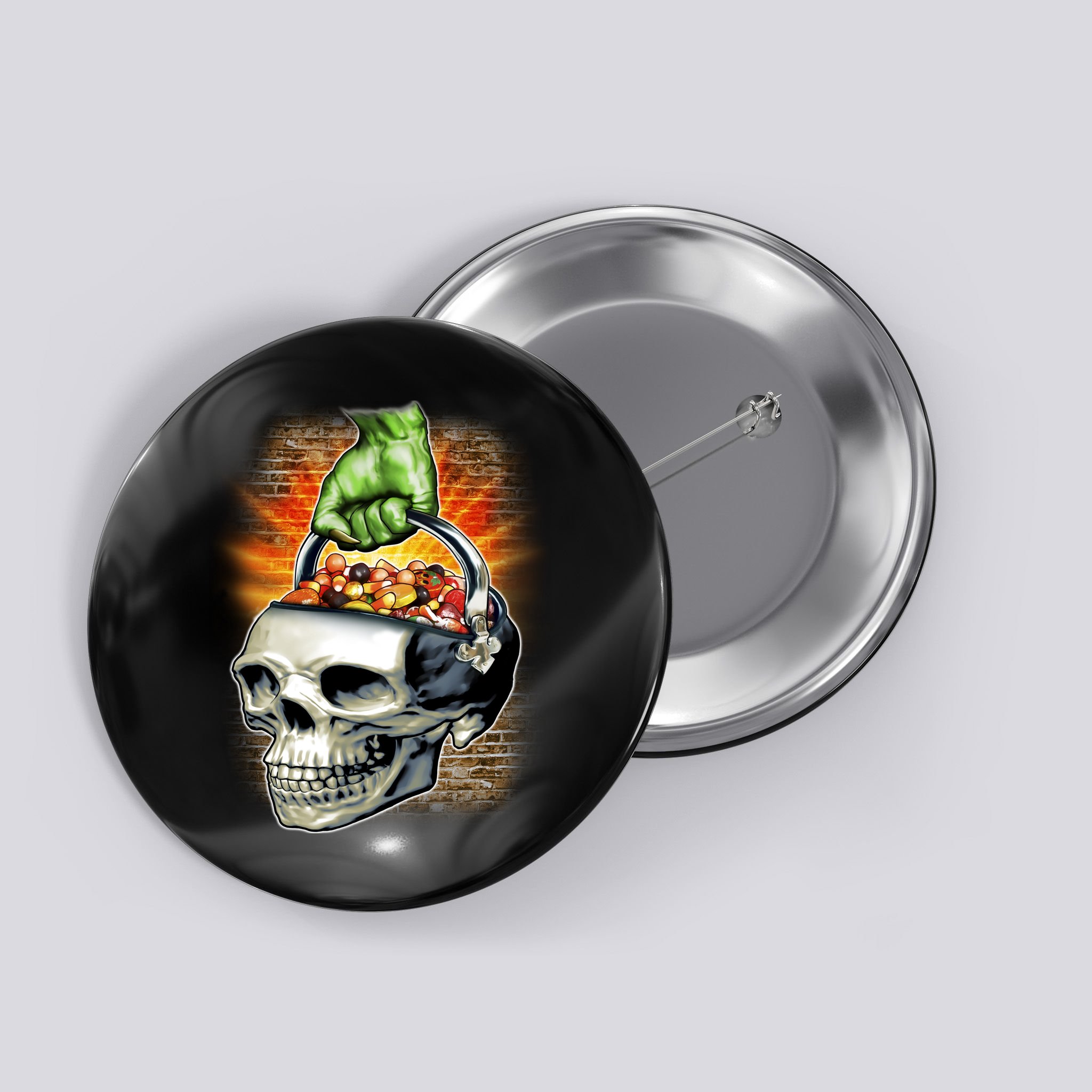 Zombie Skull Candy Bucket Button