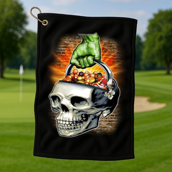 Zombie Skull Candy Bucket Golf Towel