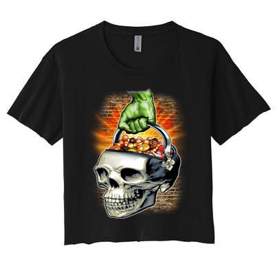 Zombie Skull Candy Bucket Women's Crop Top Tee
