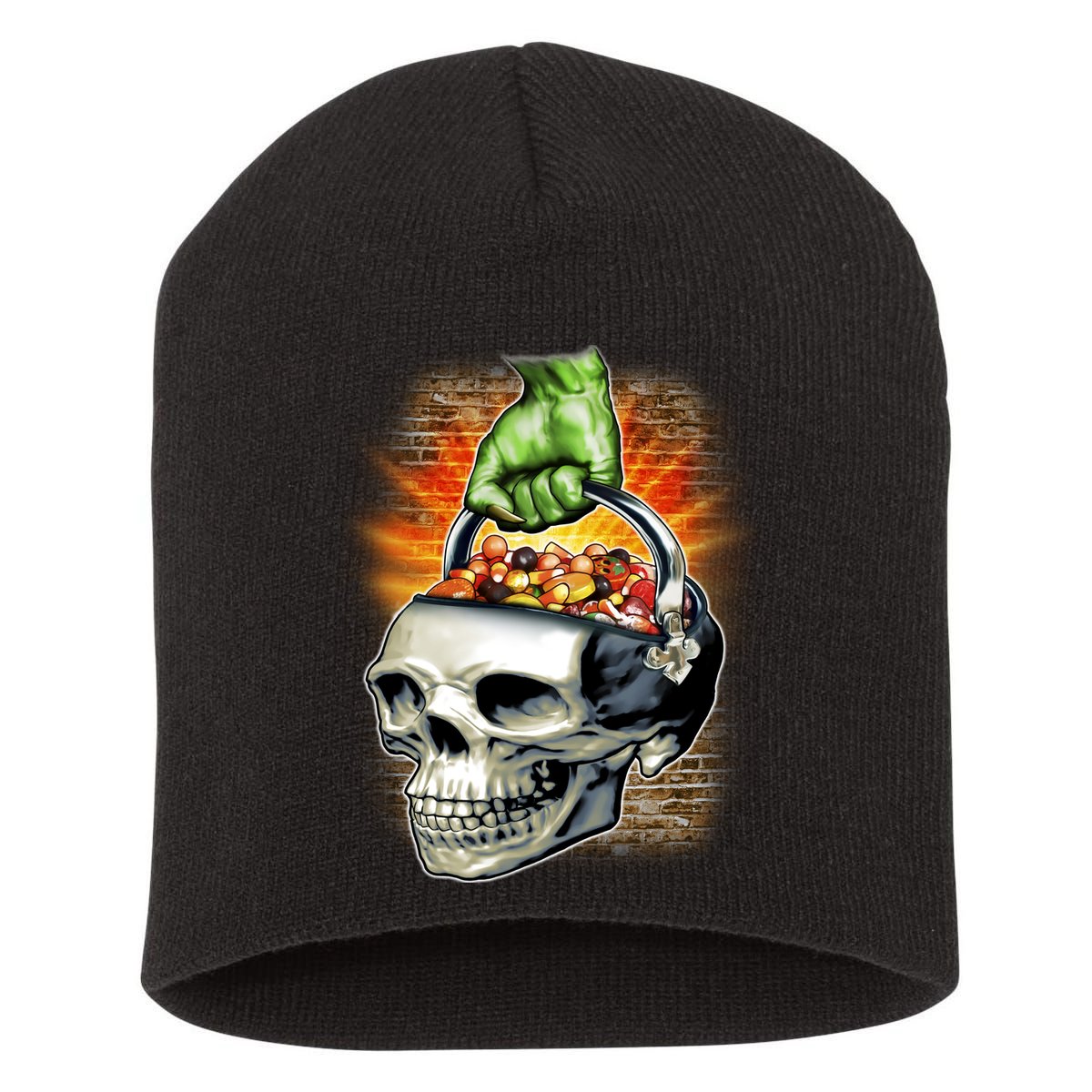 Zombie Skull Candy Bucket Short Acrylic Beanie