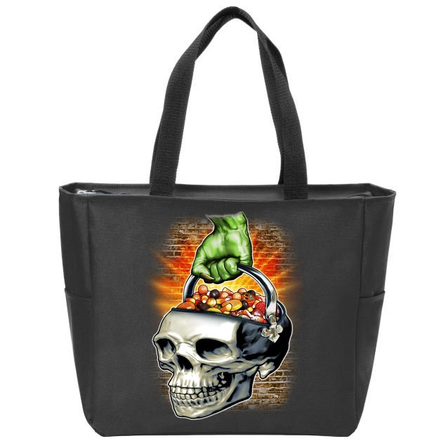 Zombie Skull Candy Bucket Zip Tote Bag