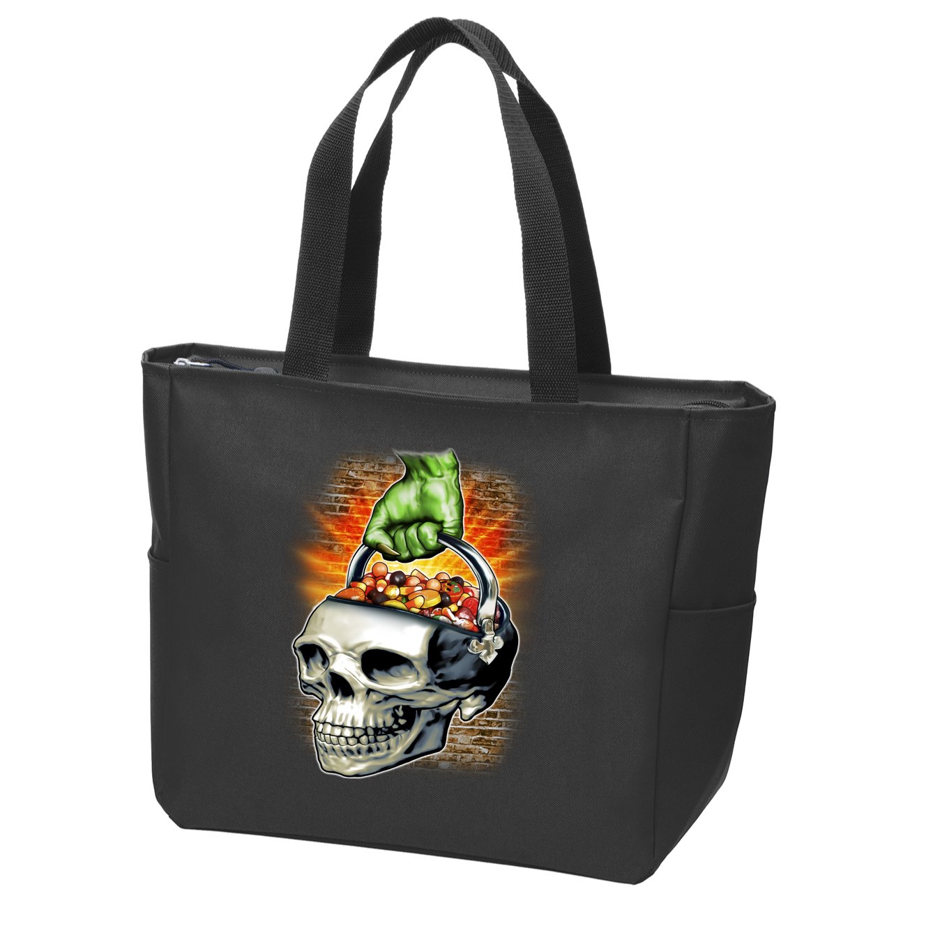 Zombie Skull Candy Bucket Zip Tote Bag