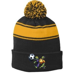 Zombie Soccer Kick Stripe Pom Pom Beanie