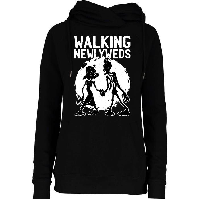 Zombie Walking Newlyweds Womens Funnel Neck Pullover Hood