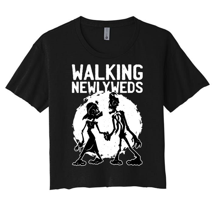 Zombie Walking Newlyweds Women's Crop Top Tee