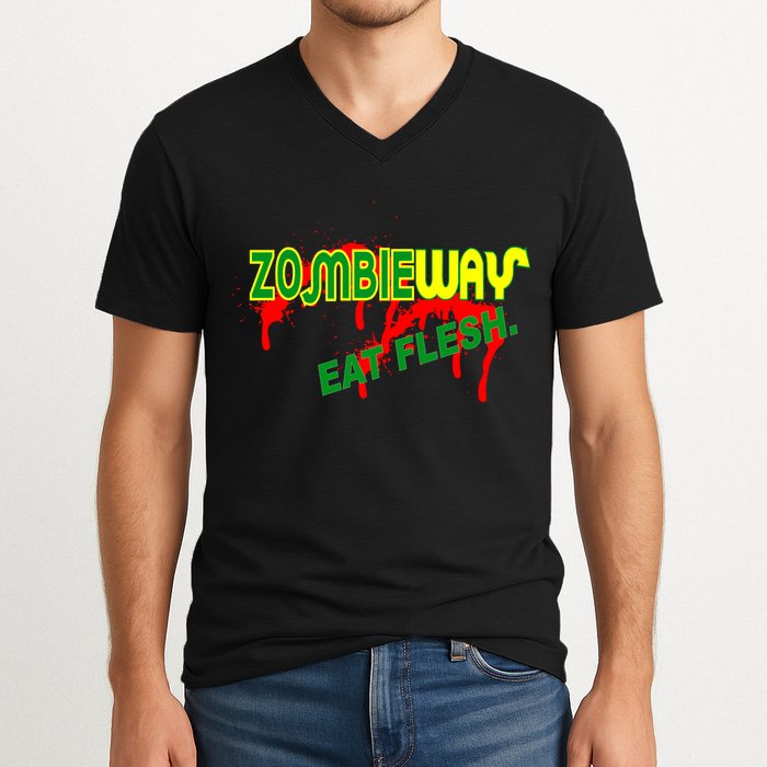 Zombie Way Eat Flesh V-Neck T-Shirt