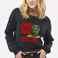 Zombies It's All Fun and Games Cropped Pullover Crew