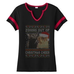 Zoning Out Of Christmas Cheer Cat Staring Christmas Sweater Ladies Halftime Notch Neck Tee