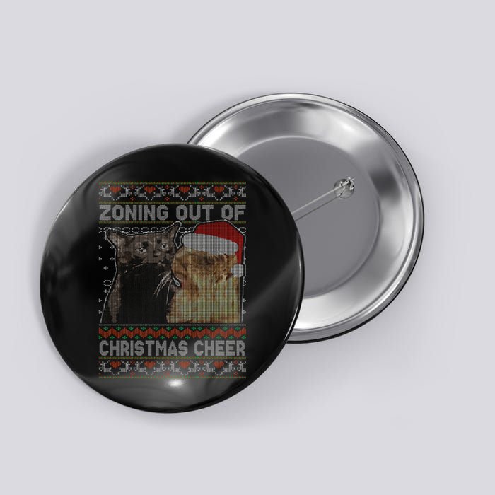 Zoning Out Of Christmas Cheer Cat Staring Christmas Sweater Button