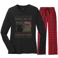 Zoning Out Of Christmas Cheer Cat Staring Christmas Sweater Women's Long Sleeve Flannel Pajama Set 