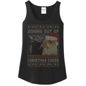 Zoning Out Of Christmas Cheer Cat Staring Christmas Sweater Ladies Essential Tank