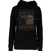 Zoning Out Of Christmas Cheer Cat Staring Christmas Sweater Womens Funnel Neck Pullover Hood