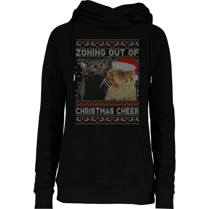 Zoning Out Of Christmas Cheer Cat Staring Christmas Sweater Womens Funnel Neck Pullover Hood