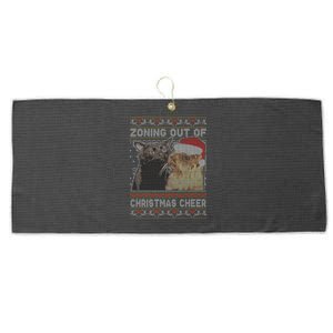 Zoning Out Of Christmas Cheer Cat Staring Christmas Sweater Large Microfiber Waffle Golf Towel