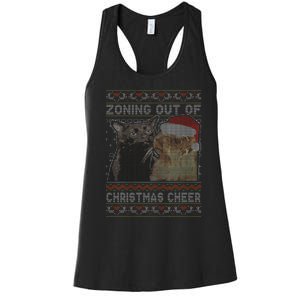 Zoning Out Of Christmas Cheer Cat Staring Christmas Sweater Women's Racerback Tank