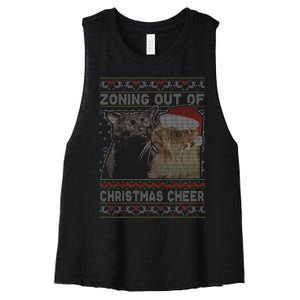 Zoning Out Of Christmas Cheer Cat Staring Christmas Sweater Women's Racerback Cropped Tank