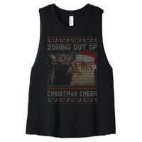 Zoning Out Of Christmas Cheer Cat Staring Christmas Sweater Women's Racerback Cropped Tank