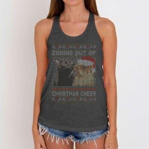 Zoning Out Of Christmas Cheer Cat Staring Christmas Sweater Women's Knotted Racerback Tank