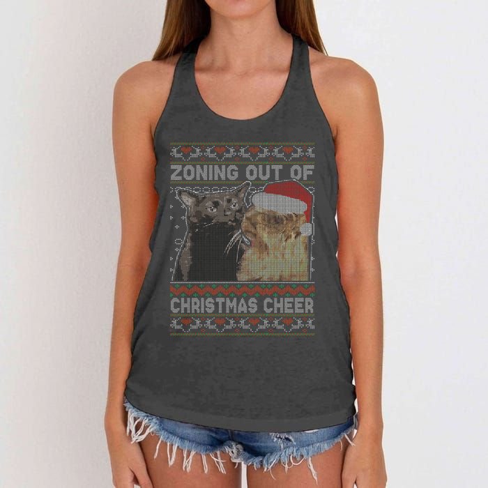 Zoning Out Of Christmas Cheer Cat Staring Christmas Sweater Women's Knotted Racerback Tank