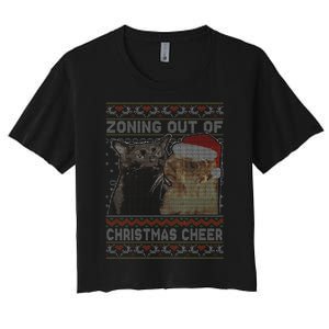 Zoning Out Of Christmas Cheer Cat Staring Christmas Sweater Women's Crop Top Tee