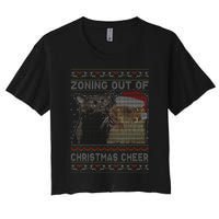 Zoning Out Of Christmas Cheer Cat Staring Christmas Sweater Women's Crop Top Tee