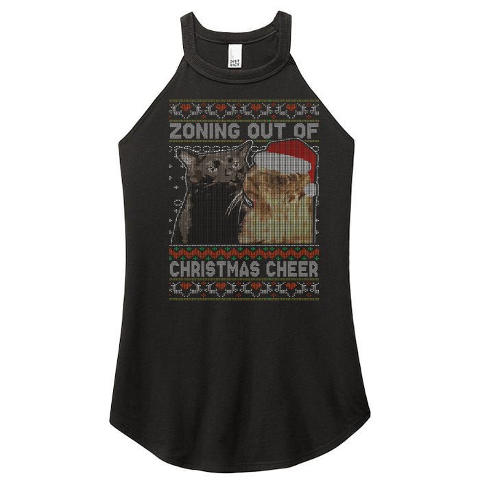 Zoning Out Of Christmas Cheer Cat Staring Christmas Sweater Women's Perfect Tri Rocker Tank