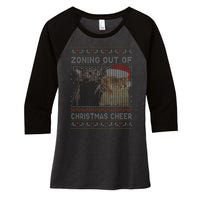 Zoning Out Of Christmas Cheer Cat Staring Christmas Sweater Women's Tri-Blend 3/4-Sleeve Raglan Shirt