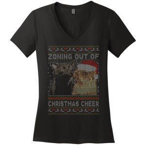 Zoning Out Of Christmas Cheer Cat Staring Christmas Sweater Women's V-Neck T-Shirt