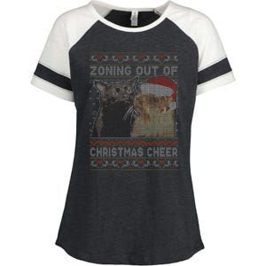 Zoning Out Of Christmas Cheer Cat Staring Christmas Sweater Enza Ladies Jersey Colorblock Tee