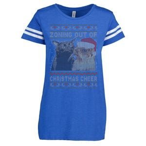 Zoning Out Of Christmas Cheer Cat Staring Christmas Sweater Enza Ladies Jersey Football T-Shirt