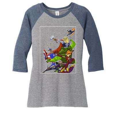 Zootopia Superheroes Avenge Women's Tri-Blend 3/4-Sleeve Raglan Shirt