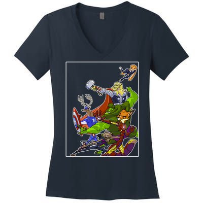 Zootopia Superheroes Avenge Women's V-Neck T-Shirt