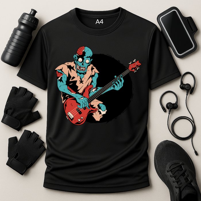 Zombie Playing Bass Cooling Performance Crew T-Shirt