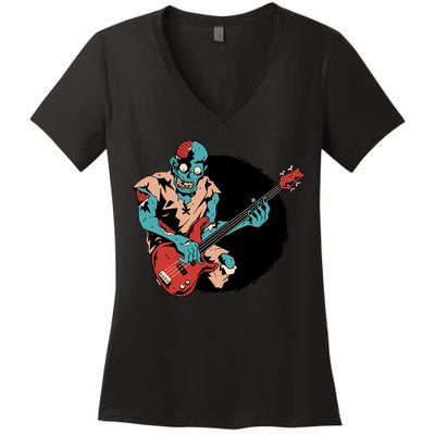 Zombie Playing Bass Women's V-Neck T-Shirt
