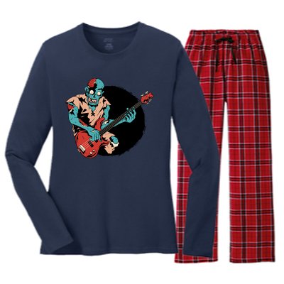 Zombie Playing Bass Women's Long Sleeve Flannel Pajama Set 