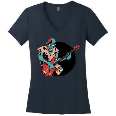 Zombie Playing Bass Women's V-Neck T-Shirt