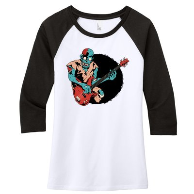 Zombie Playing Bass Women's Tri-Blend 3/4-Sleeve Raglan Shirt