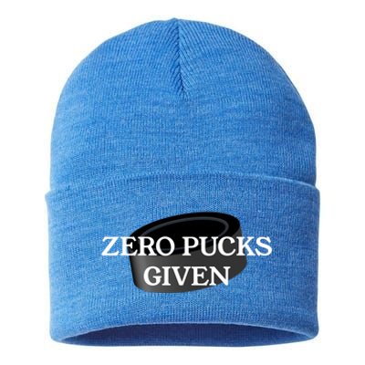 Zero Pucks Given Funny Hockey Gift Sustainable Knit Beanie