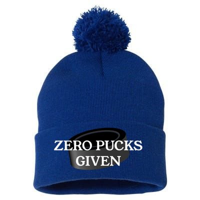 Zero Pucks Given Funny Hockey Gift Pom Pom 12in Knit Beanie