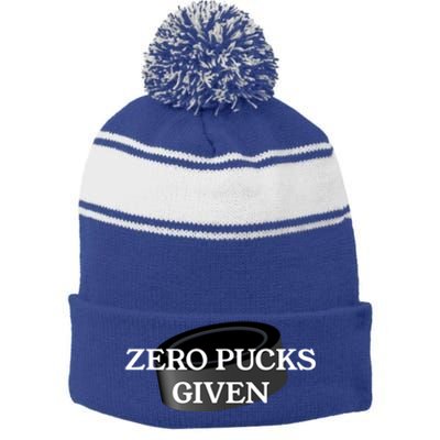 Zero Pucks Given Funny Hockey Gift Stripe Pom Pom Beanie