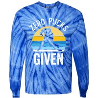 Zero Pucks Given Funny Hockey Saying Vintage Sunset Lover Gift Tie-Dye Long Sleeve Shirt