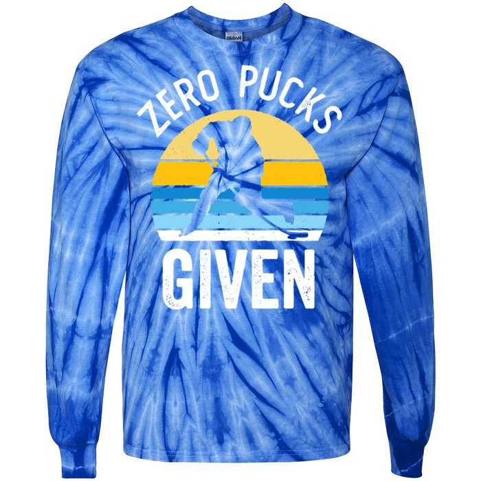 Zero Pucks Given Funny Hockey Saying Vintage Sunset Lover Gift Tie-Dye Long Sleeve Shirt