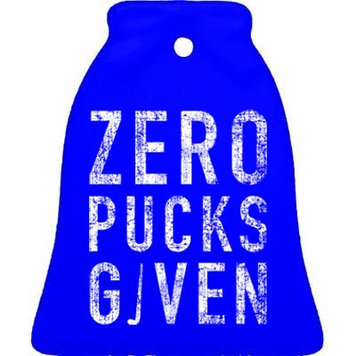 Zero Pucks Given Funny Rude Ice Hockey Stick Pun Great Gift Ceramic Bell Ornament